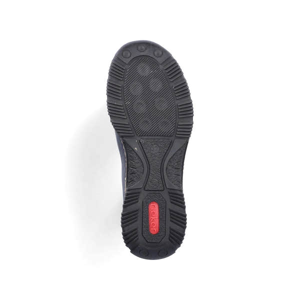 Rieker N3271-35 women's blue combination slip on shoes, sole and tread view.