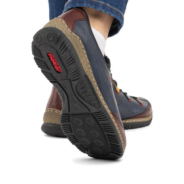 Rieker N3271-35 women's blue combination slip on shoes, lifestyle view 3 of 4.
