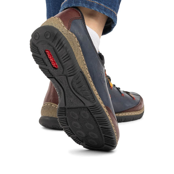 Rieker N3271-35 women's blue combination slip on shoes, lifestyle view 4 of 4.