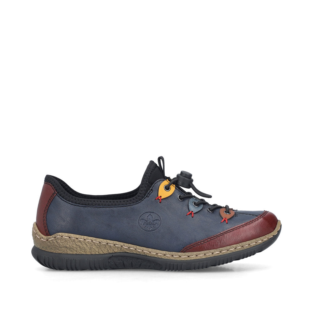 Rieker N3271-35 women's blue combination slip on shoes, opposite side view.