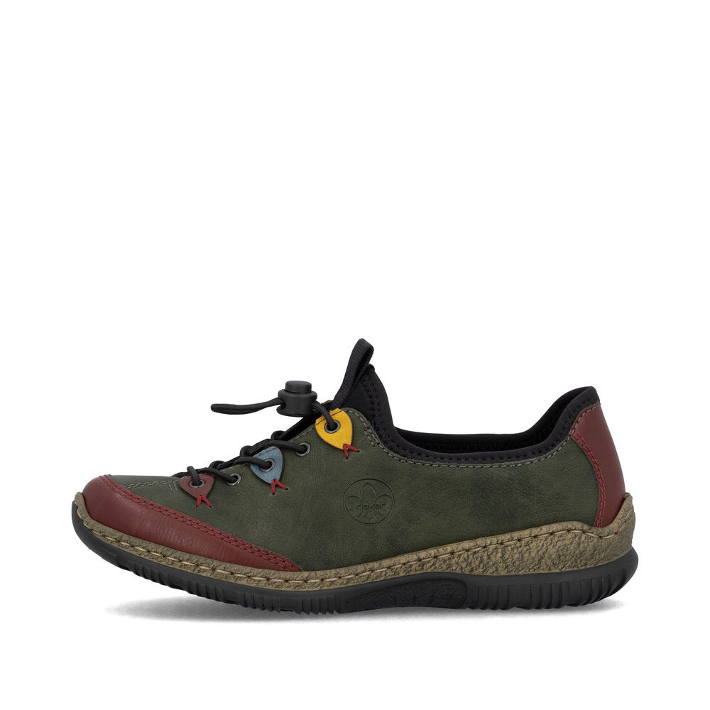 Rieker N3271-54 women's forest green slip on shoes, inner side view.