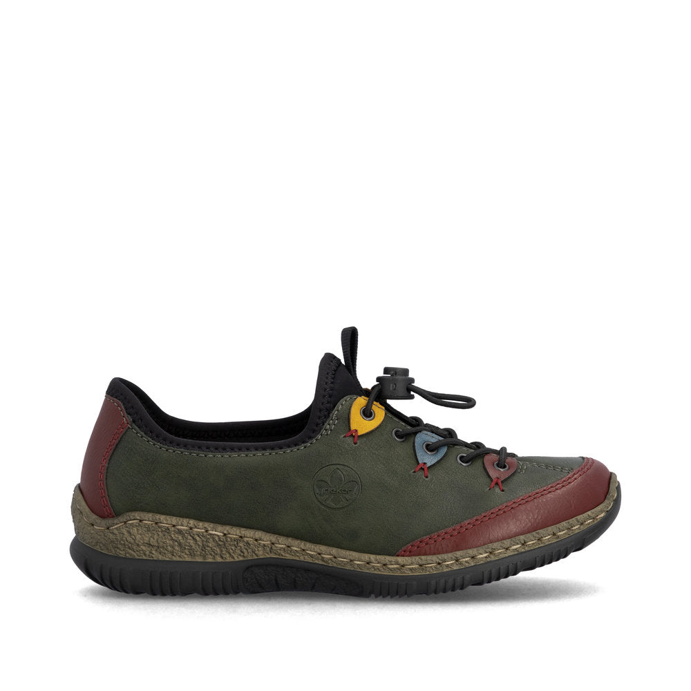 Rieker N3271-54 women's forest green slip on shoes, opposite side view.