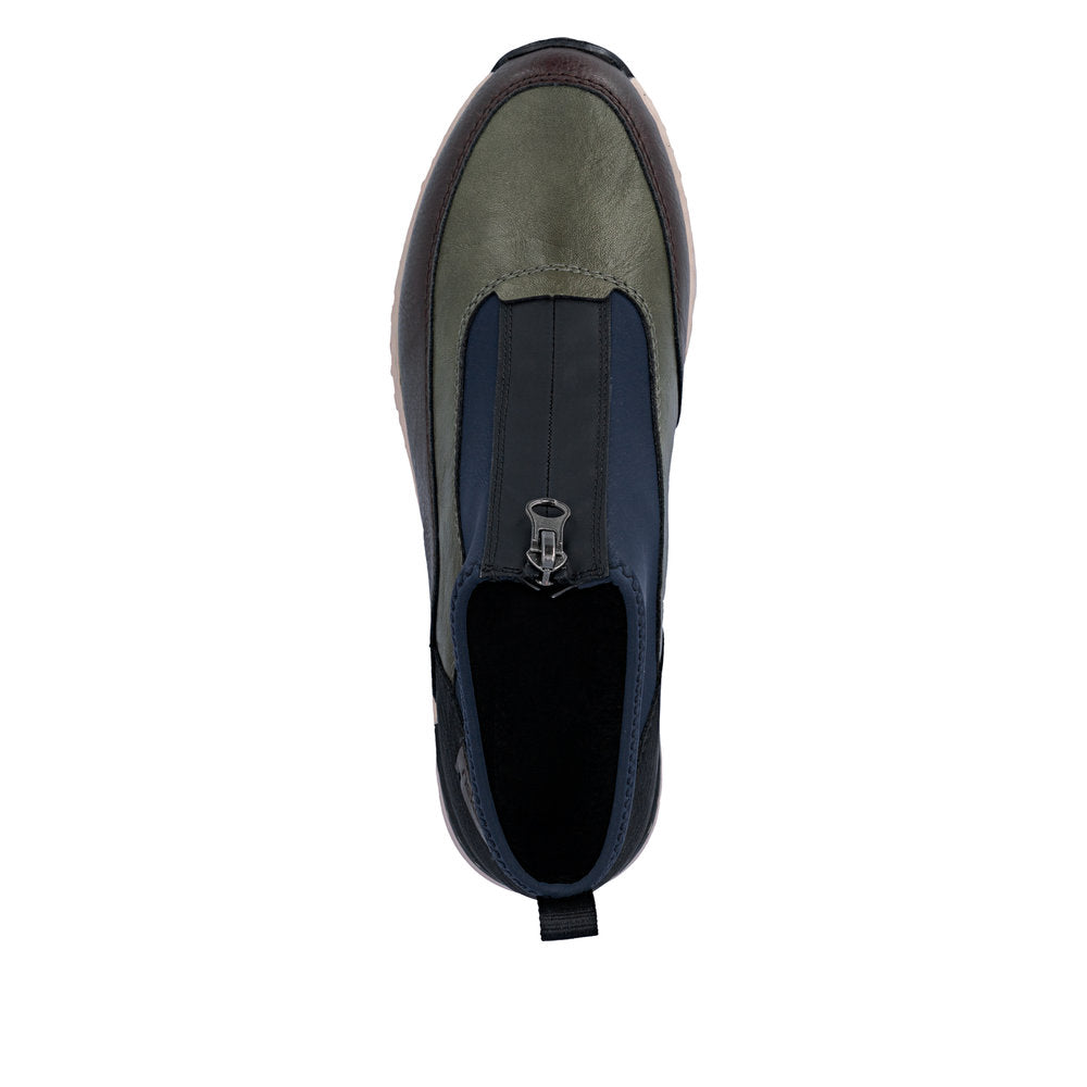 Rieker N6352-91 women's wide multi front zip ankle boots, top view.