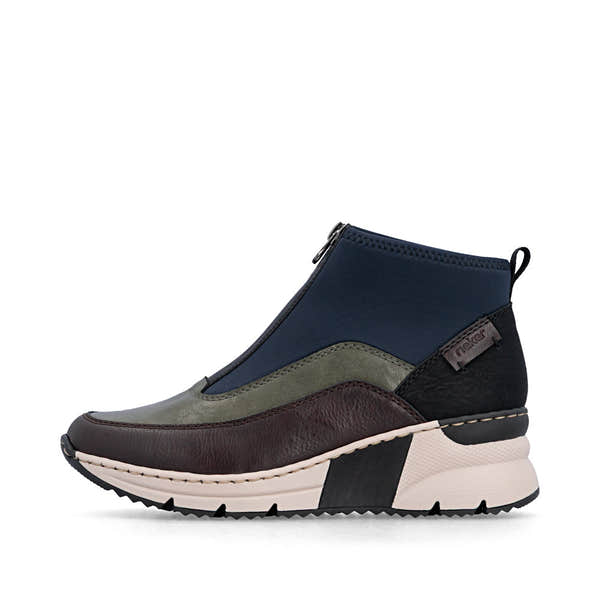 Rieker N6352-91 women's wide multi front zip ankle boots, inner side view.