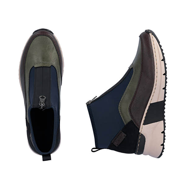 Rieker N6352-91 women's wide multi front zip ankle boots, two-angle product view.