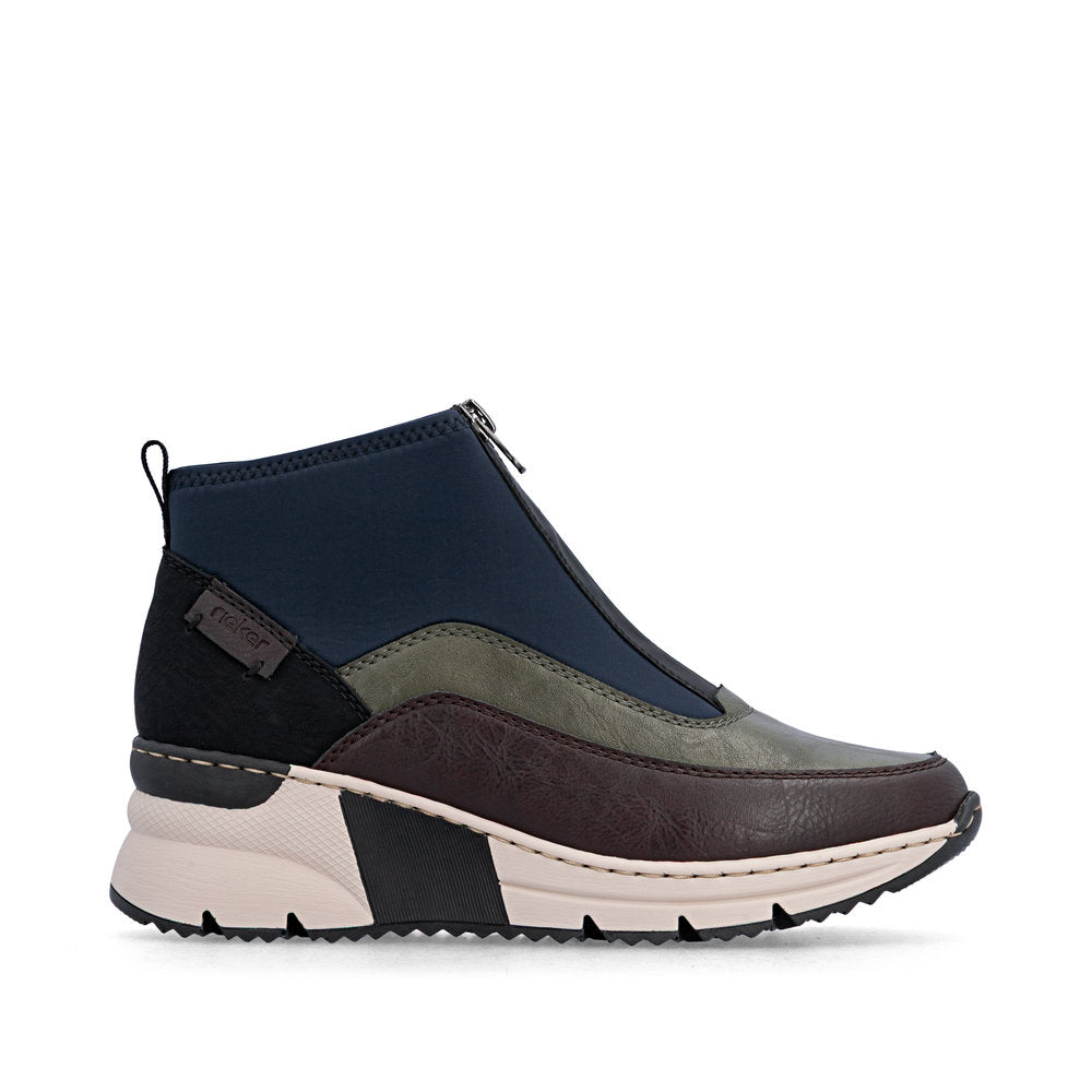 Rieker N6352-91 women's wide multi front zip ankle boots, opposite side view.
