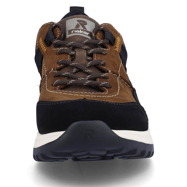 Rieker U0100-22 men's brown combi suede water resistant lace up shoes, front view.