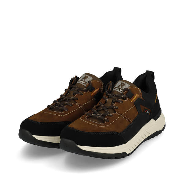 Rieker U0100-22 men's brown combi suede water resistant lace up shoes, paired three-quarter view.
