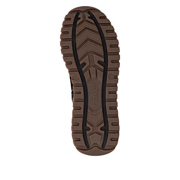 Rieker U1571-68 men's wheat brown combi water resistant lace up ankle boots, sole and tread view.