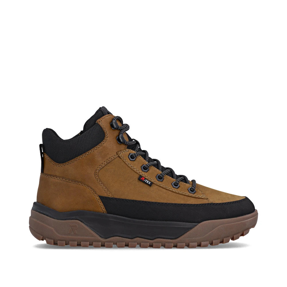 Rieker U1571-68 men's wheat brown combi water resistant lace up ankle boots, opposite side view.