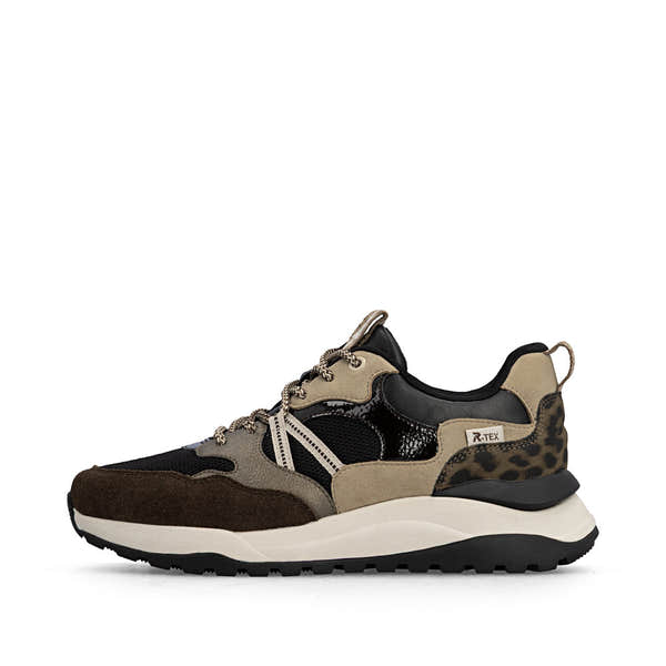 Rieker W2501-90 women's multi leather water resistant lace up trainers, inner side view.