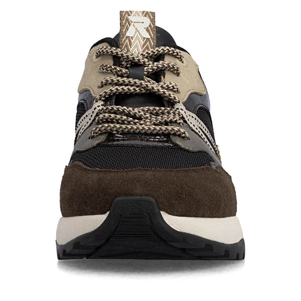 Rieker W2501-90 women's multi leather water resistant lace up trainers, front view.