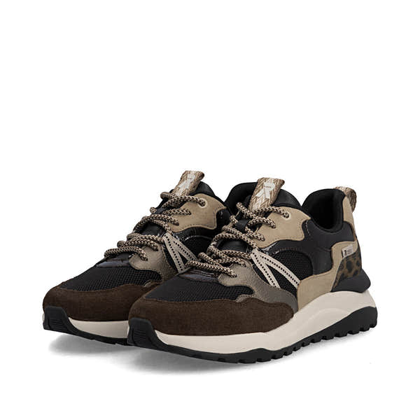 Rieker W2501-90 women's multi leather water resistant lace up trainers, paired three-quarter view.
