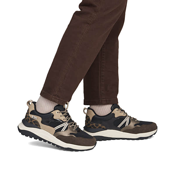 Rieker W2501-90 women's multi leather water resistant lace up trainers, on-foot lifestyle view.