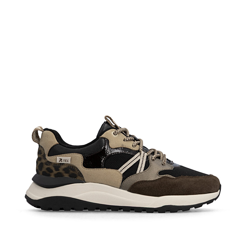 Rieker W2501-90 women's multi leather water resistant lace up trainers, opposite side view.