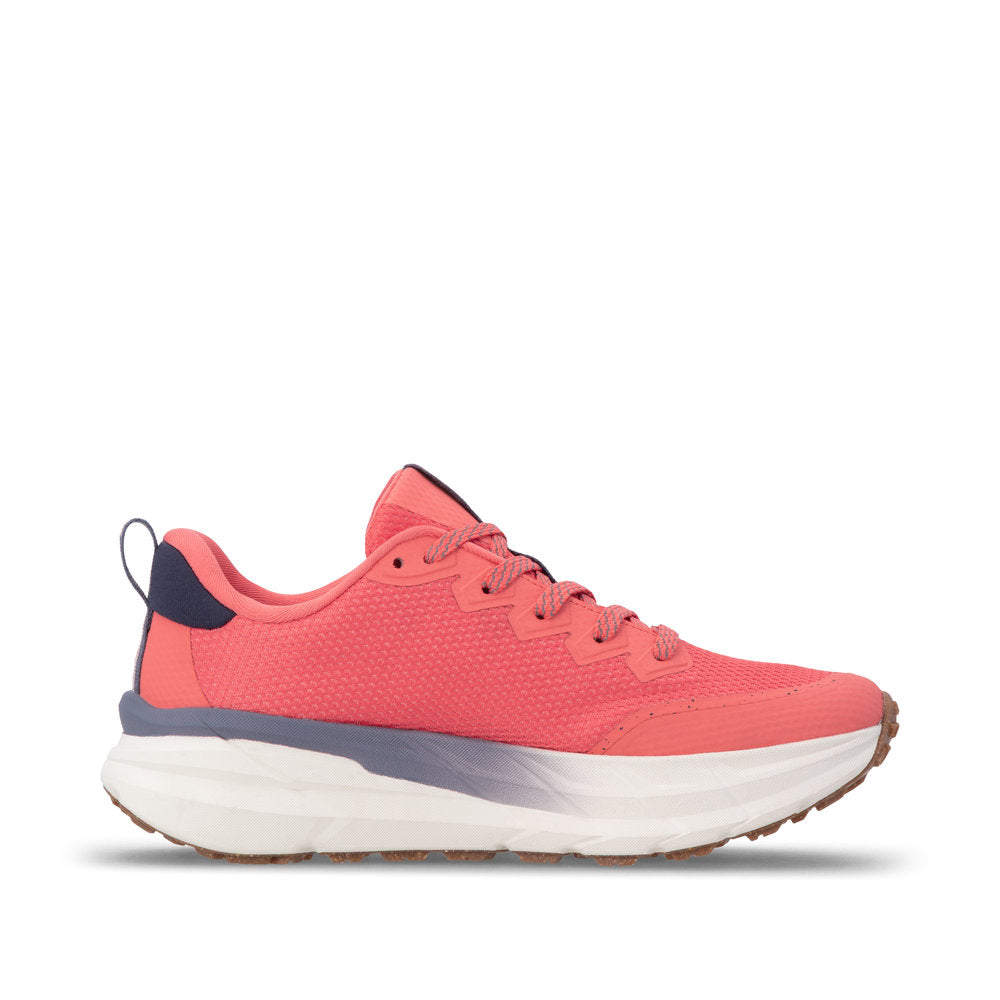 Rieker W4501-33 women's coral textile water resistant lace up trainers, outer side view.