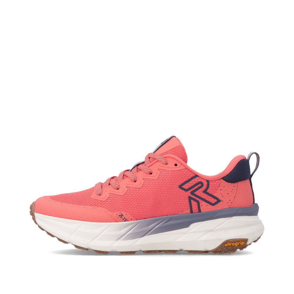 Rieker W4501-33 women's coral textile water resistant lace up trainers, inner side view.