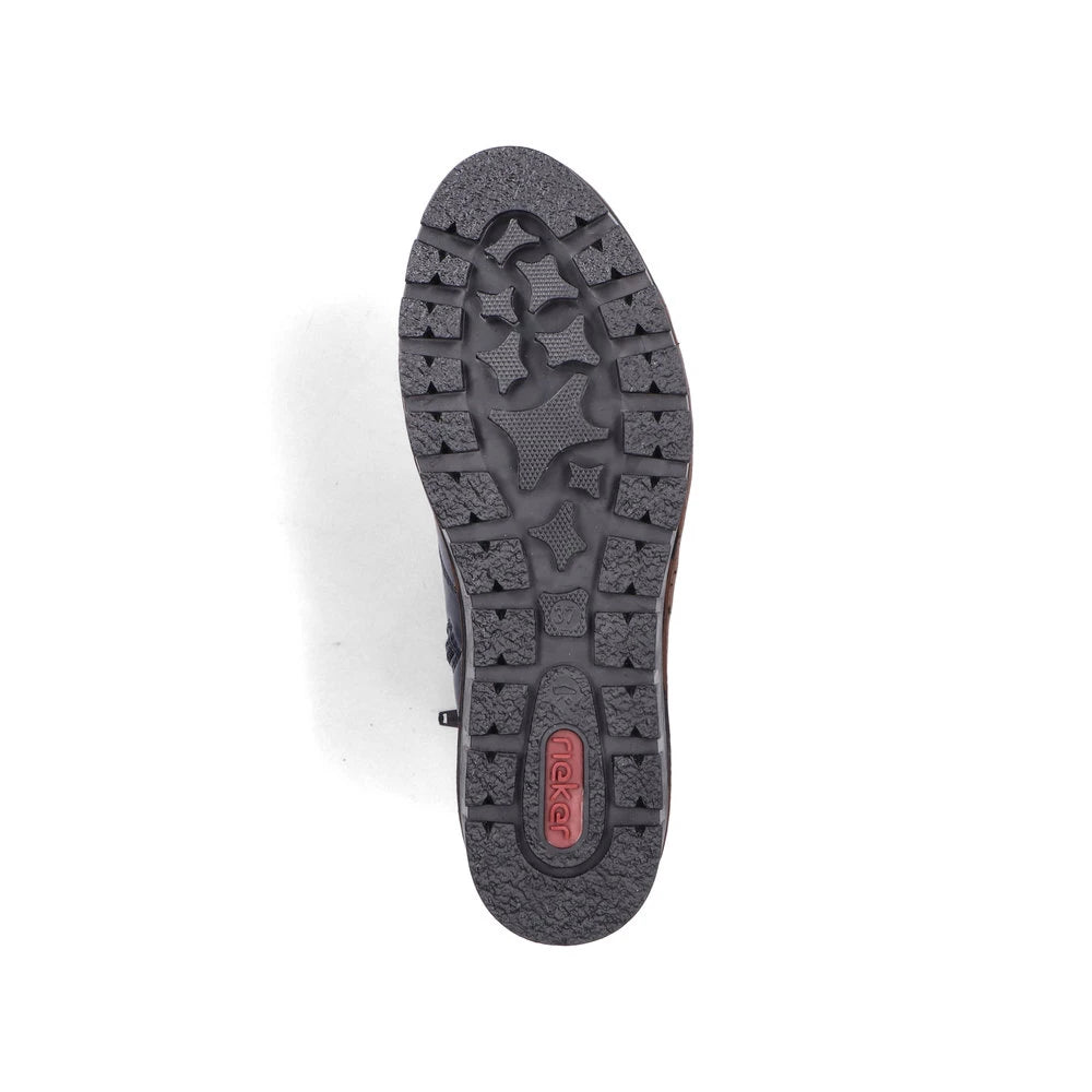 Rieker X9164-14 women's blue side zip ankle boots, sole and tread view.