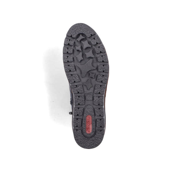 Rieker X9164-14 women's blue side zip ankle boots, sole and tread view.