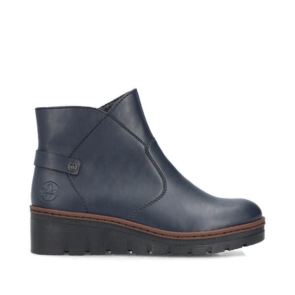 Rieker X9164-14 women's blue side zip ankle boots, opposite side view.