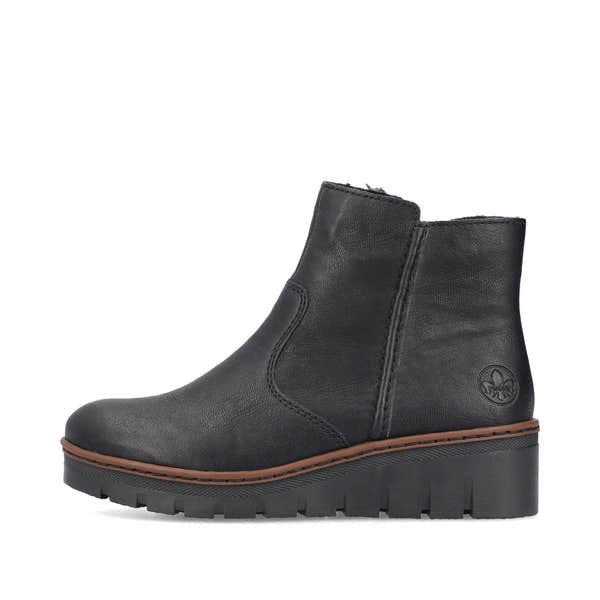 Rieker X9165-00 women's black side zip ankle boots, inner side view.