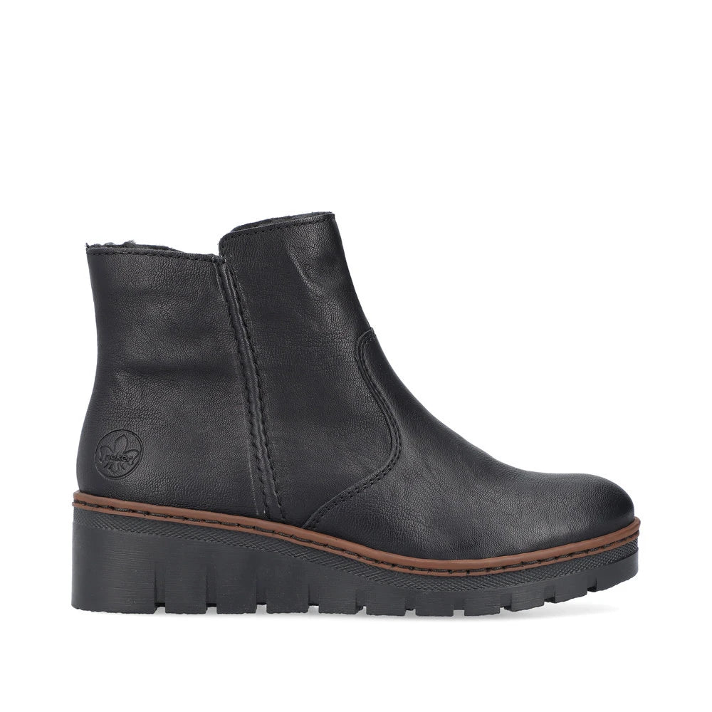 Rieker X9165-00 women's black side zip ankle boots, opposite side view.