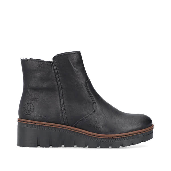 Rieker X9165-00 women's black side zip ankle boots, opposite side view.