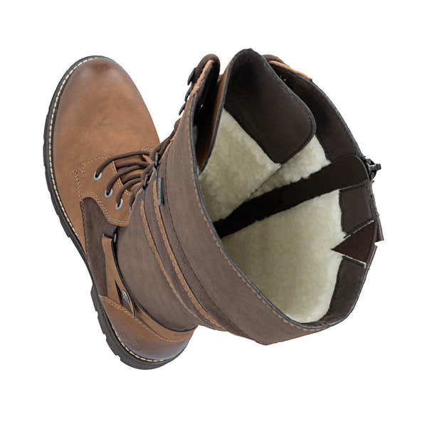 Rieker Y8101-25 women's brown suede water resistant zip & lace mid-calf boots, two-angle product view.