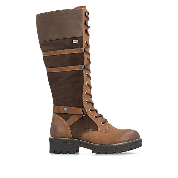Rieker Y8101-25 women's brown suede water resistant zip & lace mid-calf boots, opposite side view.