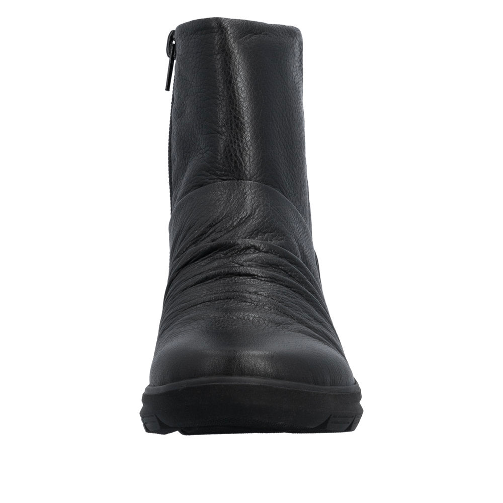 Rieker Z0066-00 women's black leather water resistant side zip ankle boots, lifestyle view 2 of 18.
