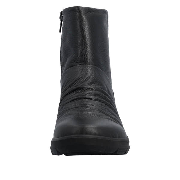 Rieker Z0066-00 women's black leather water resistant side zip ankle boots, lifestyle view 2 of 18.