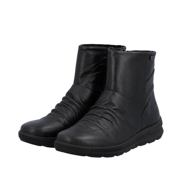 Rieker Z0066-00 women's black leather water resistant side zip ankle boots, lifestyle view 4 of 18.