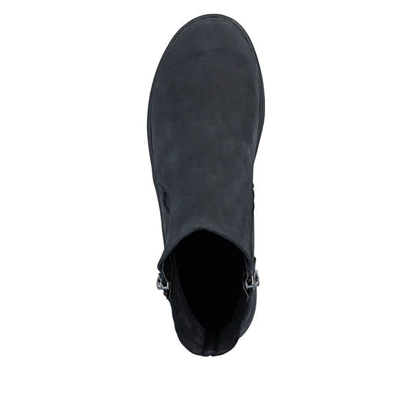 Rieker Z0068-14 women's navy suede side zip ankle boots, top view.