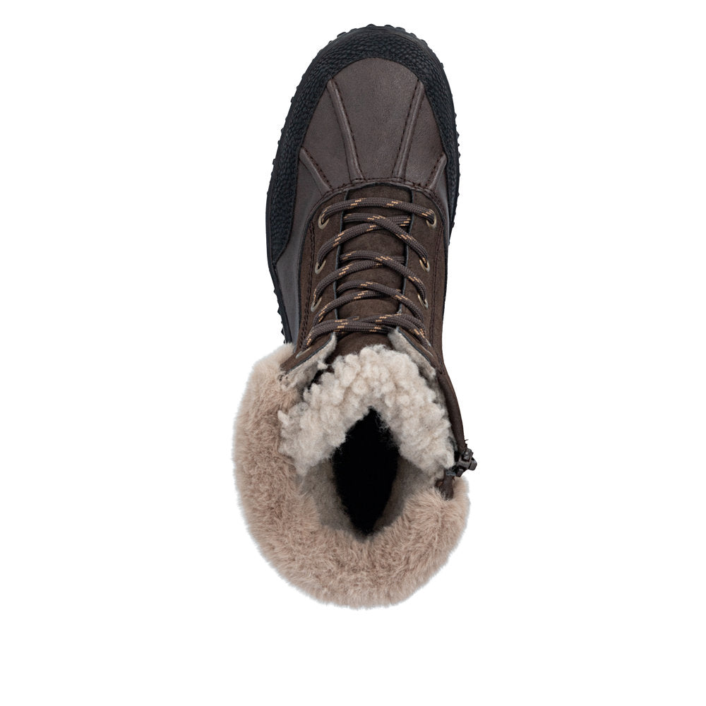 Rieker Z4203-25 women's multi water resistant zip & lace ankle boots, top view.