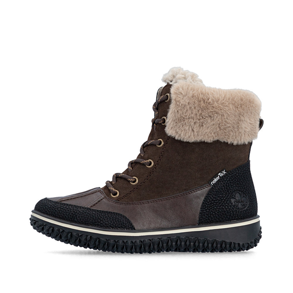 Rieker Z4203-25 women's multi water resistant zip & lace ankle boots, inner side view.