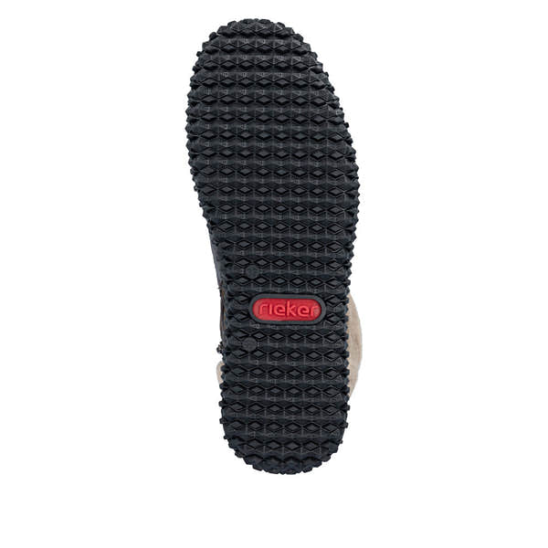 Rieker Z4203-25 women's multi water resistant zip & lace ankle boots, sole and tread view.