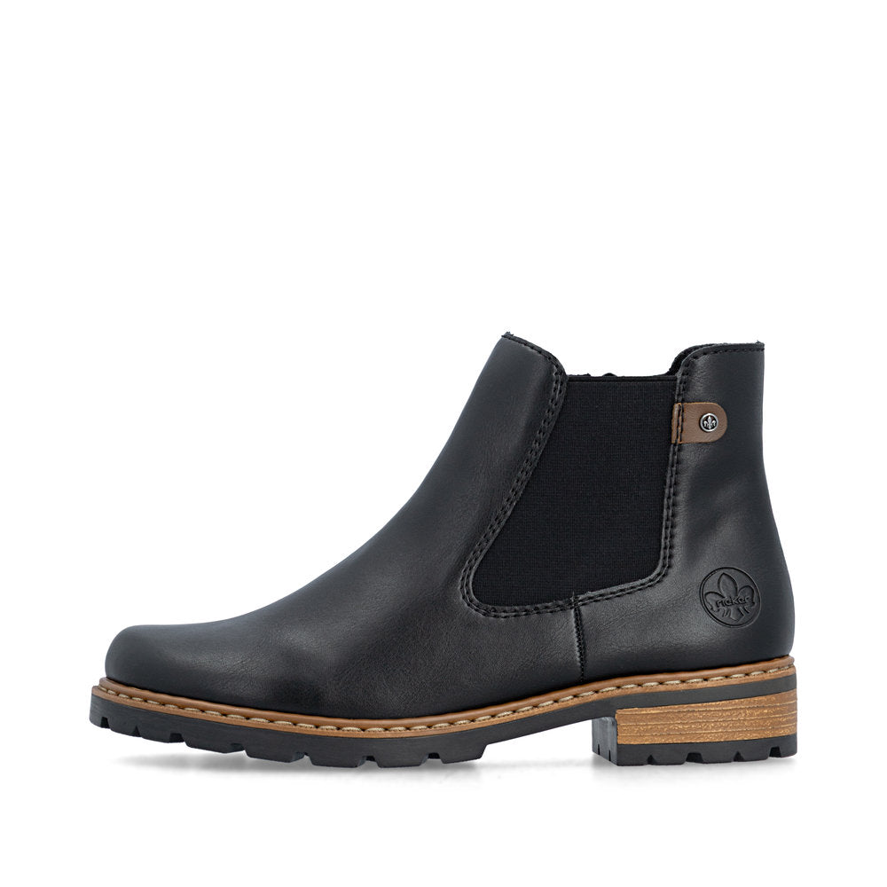 Rieker Z9340-00 women's black zip & lace ankle boots, inner side view.