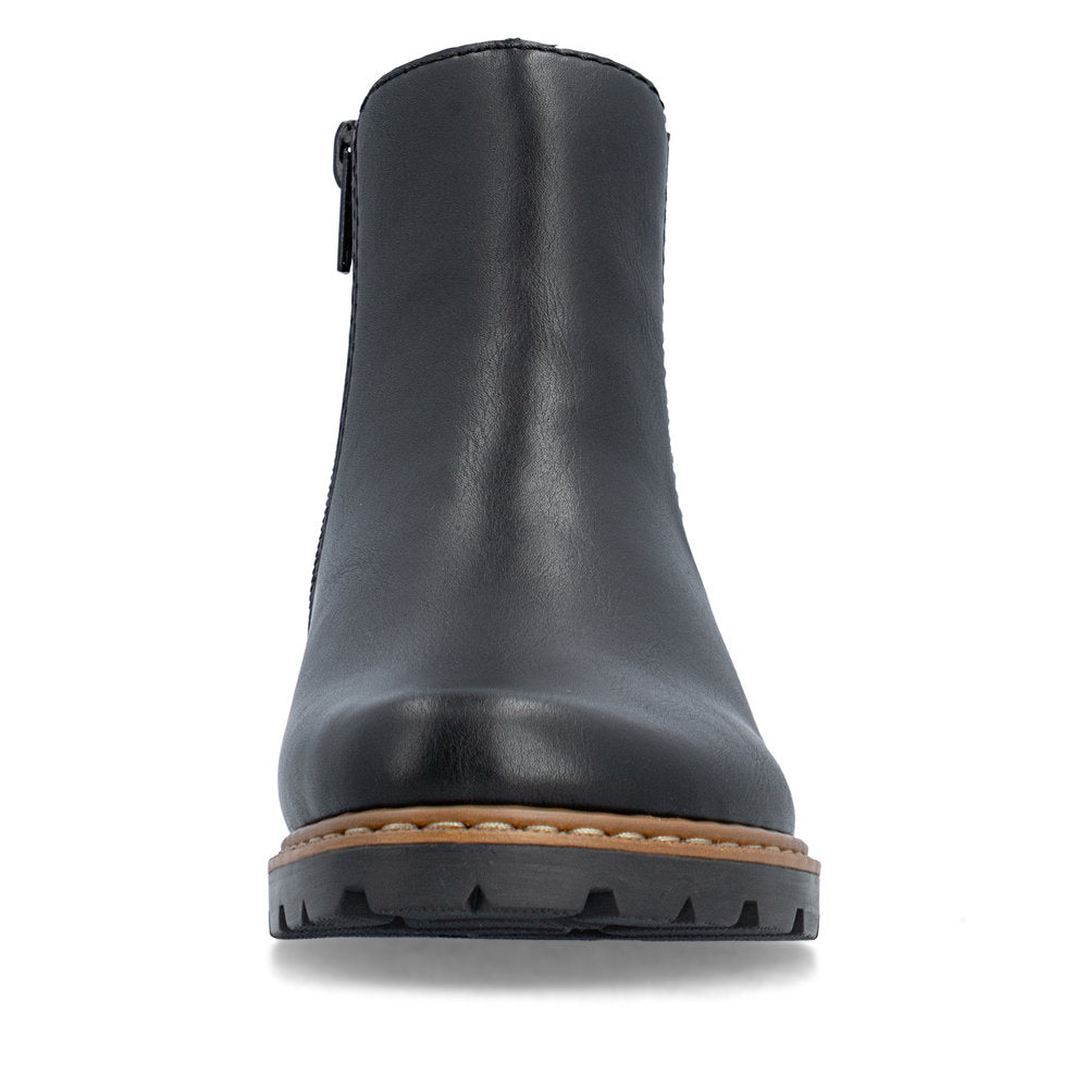 Rieker Z9340-00 women's black zip & lace ankle boots, front view.
