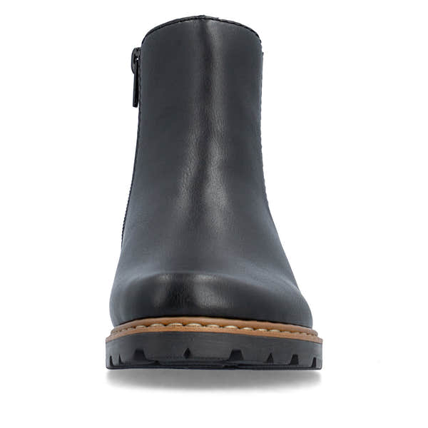 Rieker Z9340-00 women's black zip & lace ankle boots, front view.