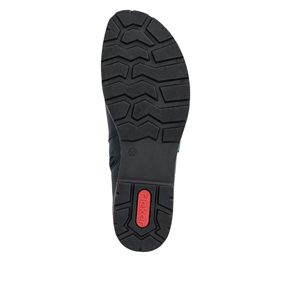 Rieker Z9340-00 women's black zip & lace ankle boots, sole and tread view.