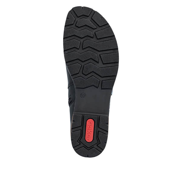 Rieker Z9340-00 women's black zip & lace ankle boots, sole and tread view.