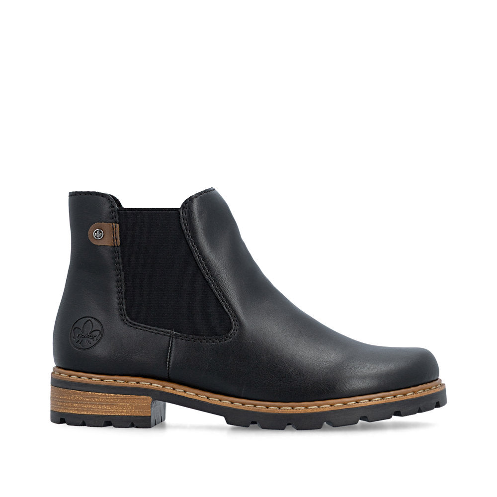 Rieker Z9340-00 women's black zip & lace ankle boots, opposite side view.