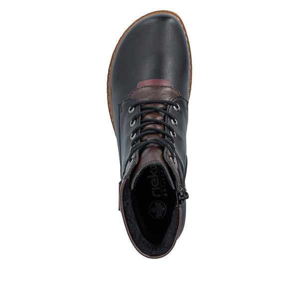 Rieker Z9354-00 women's black side zip ankle boots, top view.