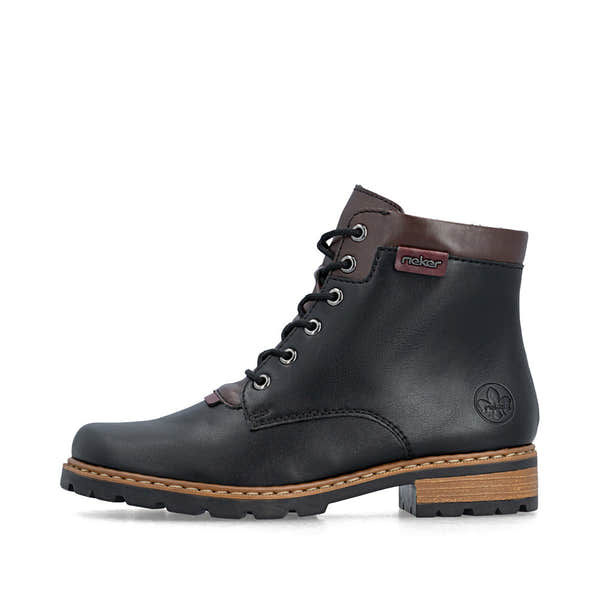 Rieker Z9354-00 women's black side zip ankle boots, inner side view.