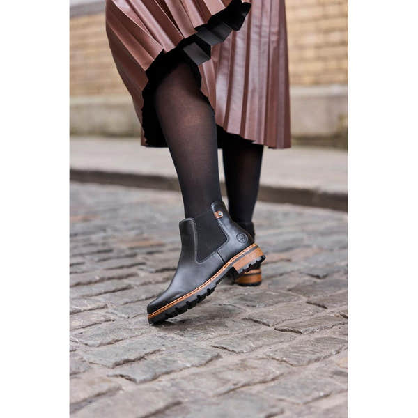 Rieker Z9354-00 women's black side zip ankle boots, lifestyle view 8 of 8.