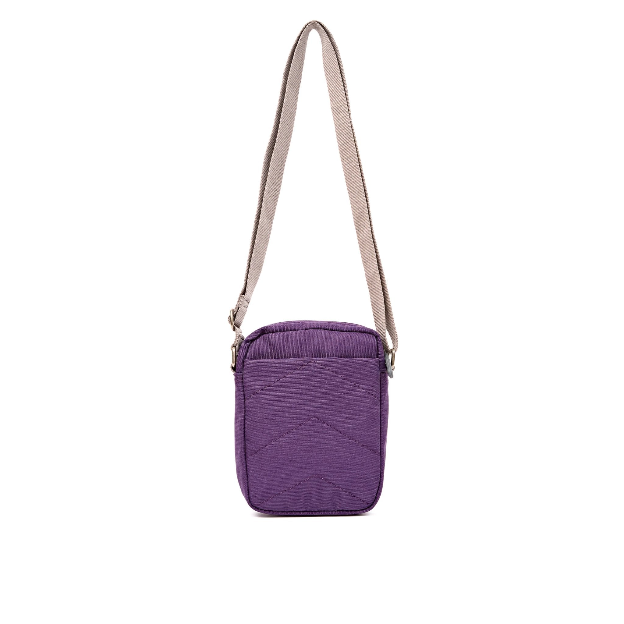 Roka Bond Deep Grape Recycled Canvas Crossbody Bag, back view.