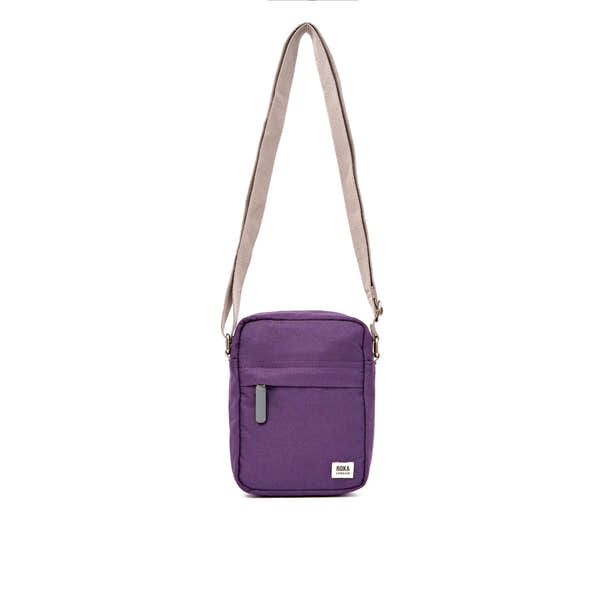 Roka Bond Deep Grape Recycled Canvas Crossbody Bag, front view.