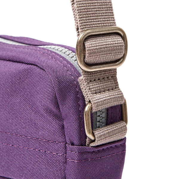 Roka Bond Deep Grape Recycled Canvas Crossbody Bag, hardware detail.