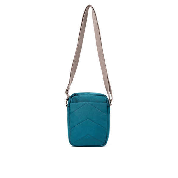 Roka Bond Deep Teal Recycled Canvas Crossbody Bag, back view.