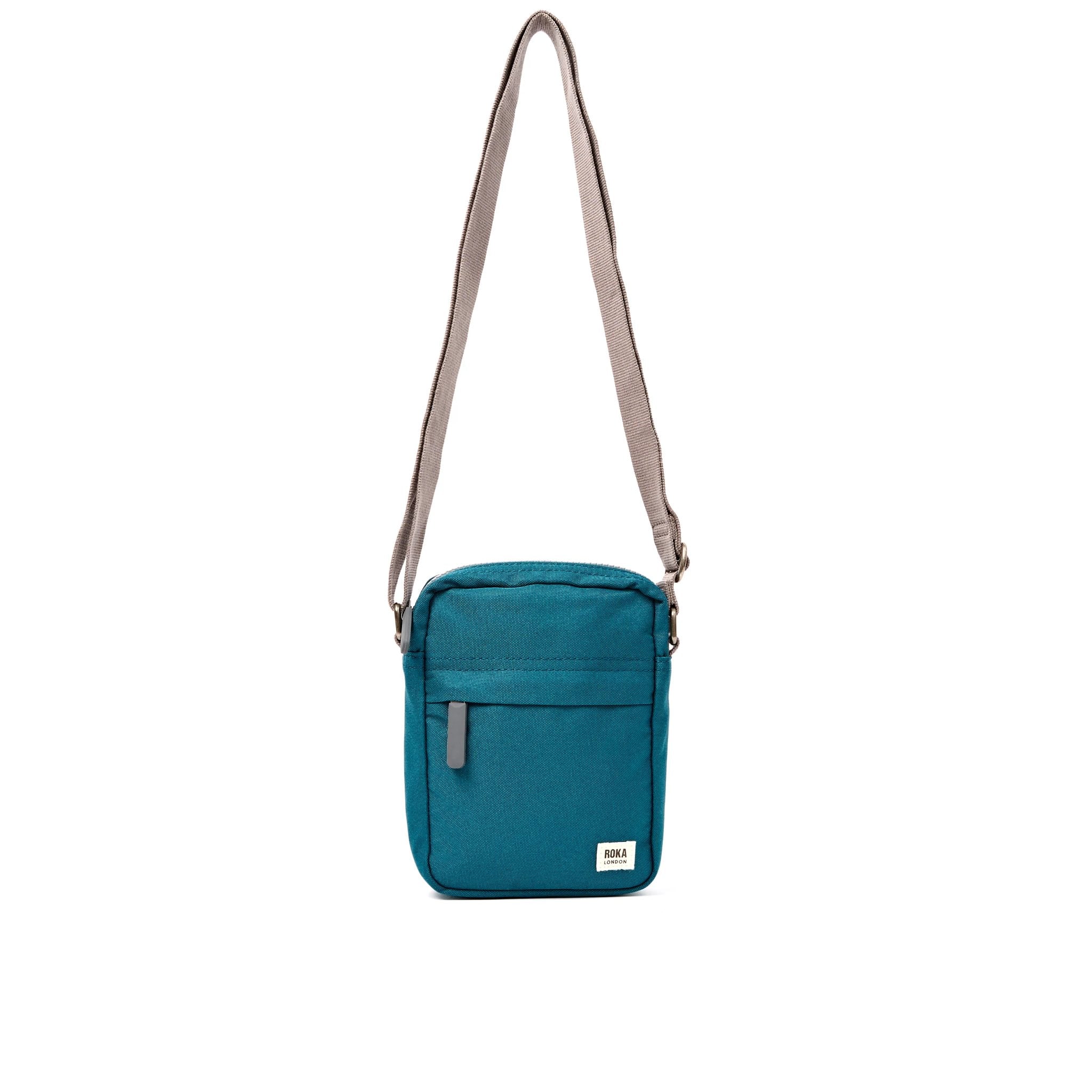 Roka Bond Deep Teal Recycled Canvas Crossbody Bag, front view.